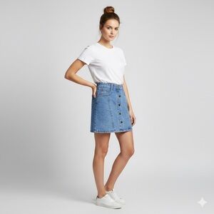Heritage Falmer Denim Skort S • Y2K Aesthetic Button Front Mini Skirt Chic Retro